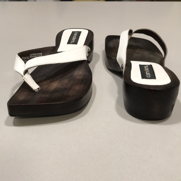 Vintage Candies White Leather-Wooden platform -flip flop Size 6 - FUN -Unique! - Picture 6 of 14
